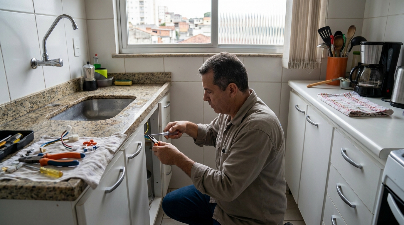 Eletricista instalando torneira eletrica em São Carlos‑SP