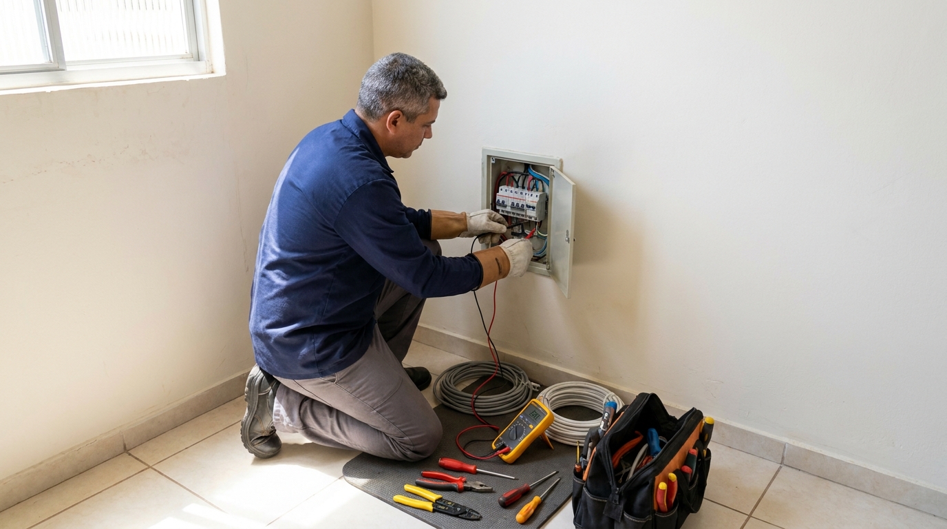 Eletricista realizando manutencao em São Carlos‑SP
