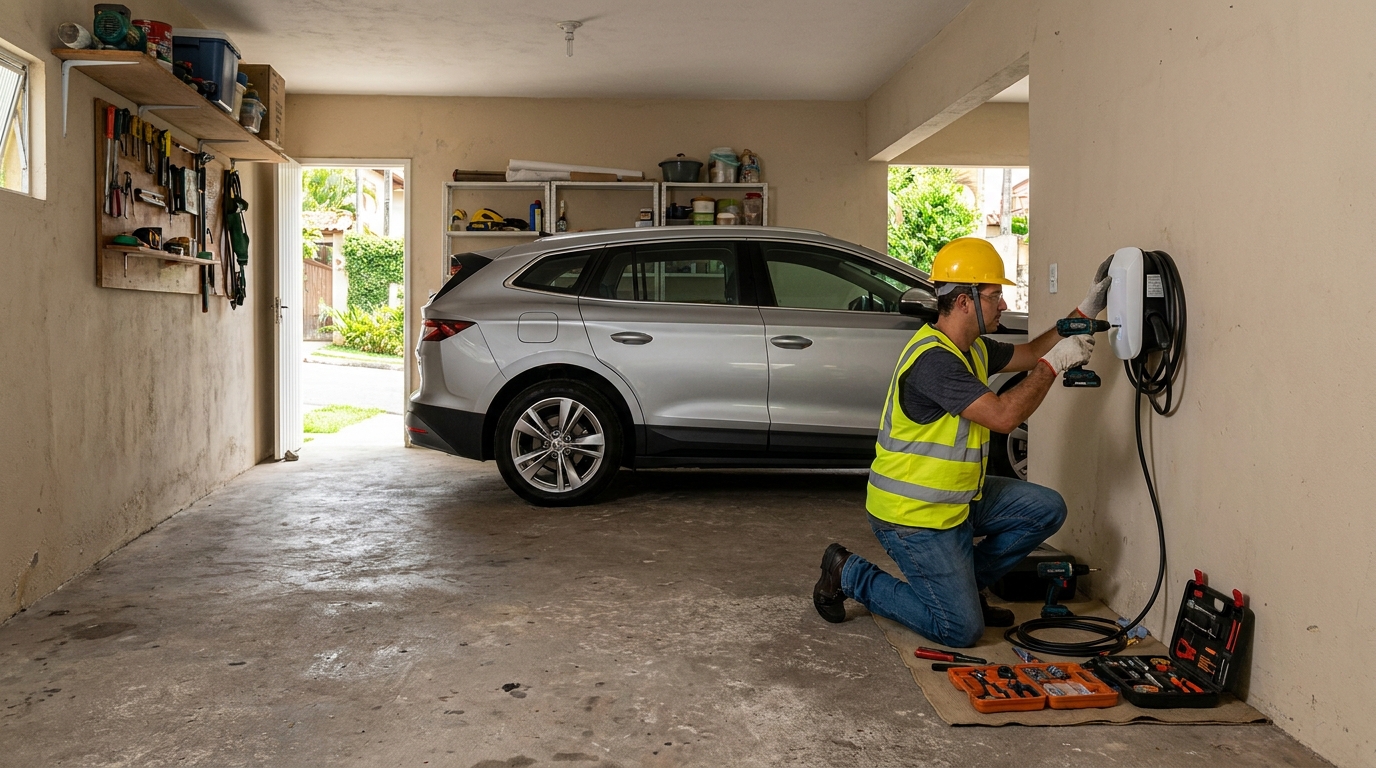 Instalacao de carregador de carro eletrico residencial em São Carlos‑SP