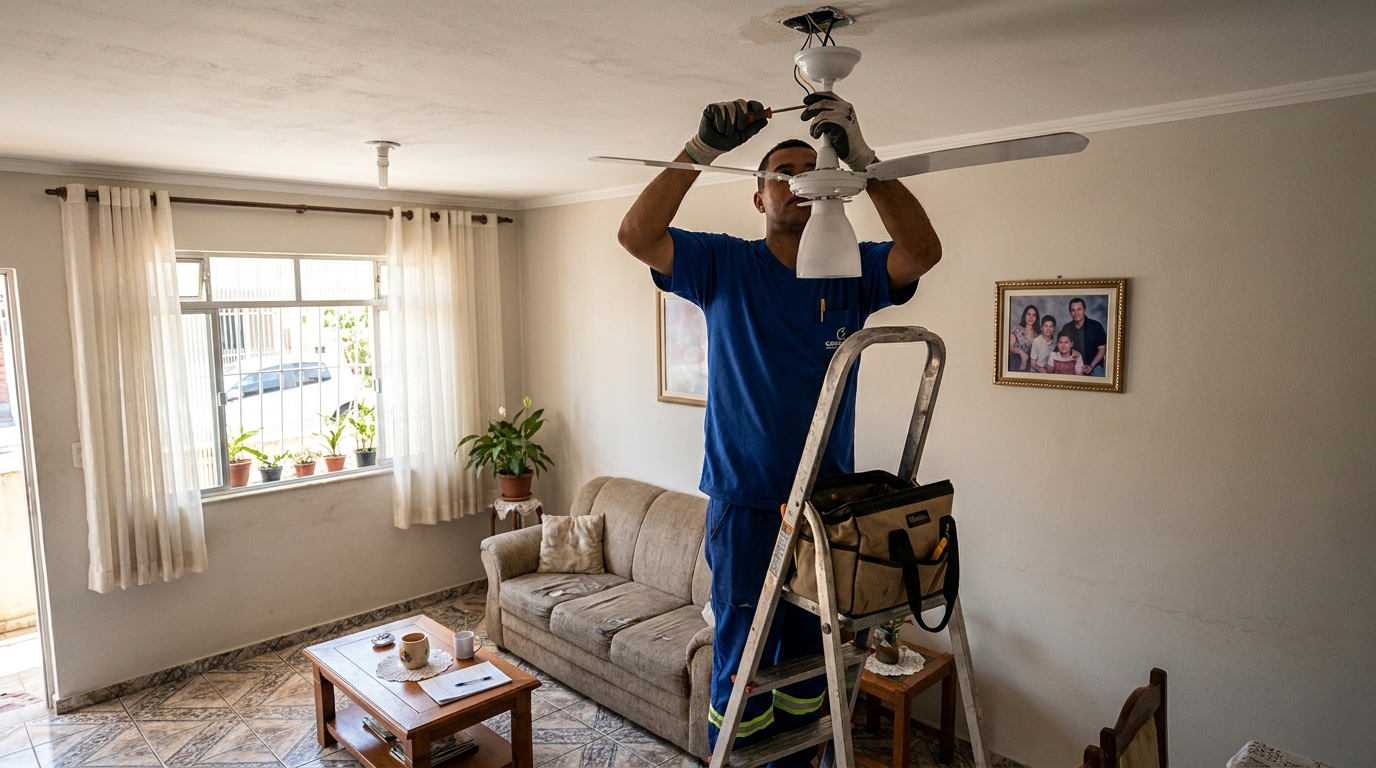 Instalacao de ventilador de teto residencial em São Carlos‑SP